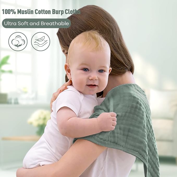 Yoofoss Muslin Burp Cloths for Baby 10 Pack 100% Organic Cotton Baby Washcloths - Image 2