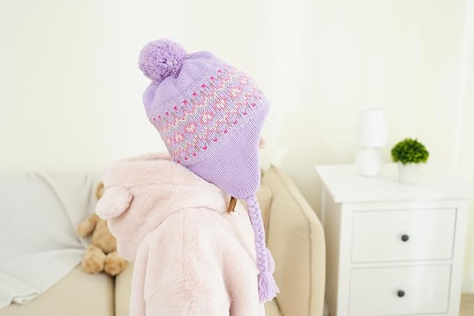 Moon Kitty Girls Knit Hats Winter Fleece Lining Skiing Winter Caps - Image 5