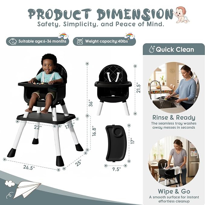 6 in 1 Baby High Chair, Convertible Highchair - Image 8