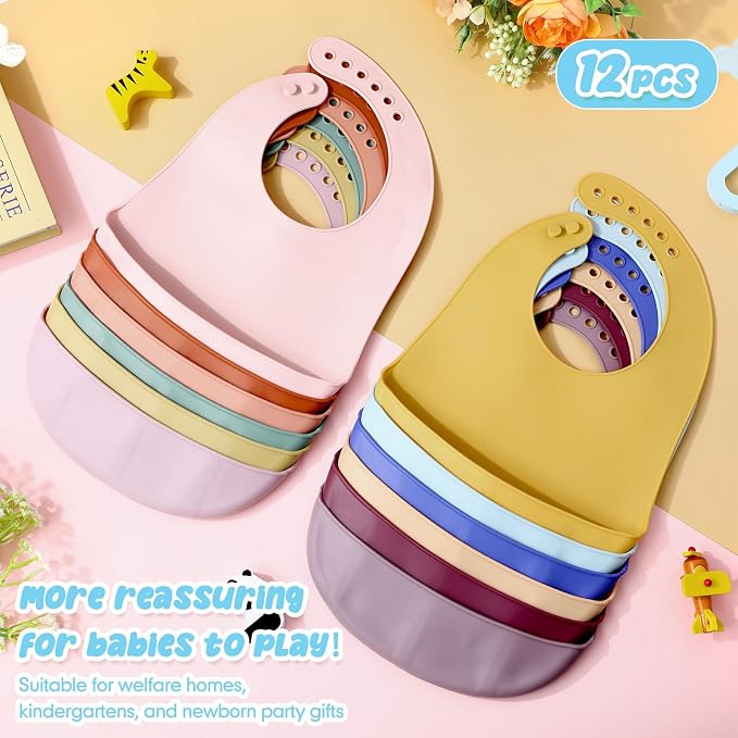 Mepase Silicone Bibs Waterproof Silicone Baby Bibs Soft Adjustable Baby Feeding - Image 4