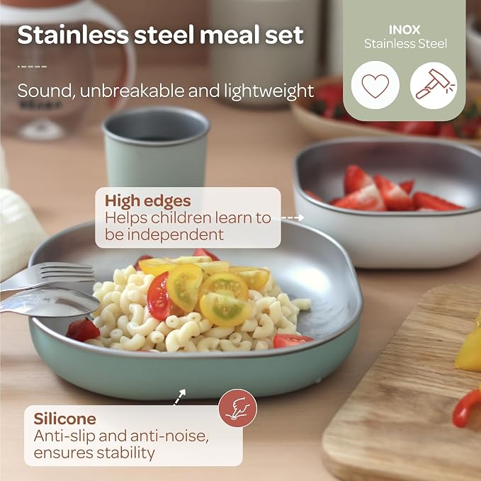 BEABA Stainless Steel Meal Set | Microwave and Oven Safe | Baby Plates Baby - Image 3