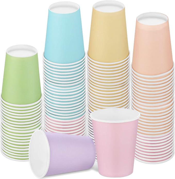 URATOT 120 Pieces 9 Ounce Disposable Paper Cups Pastel Rainbow Party Cups by URATOT