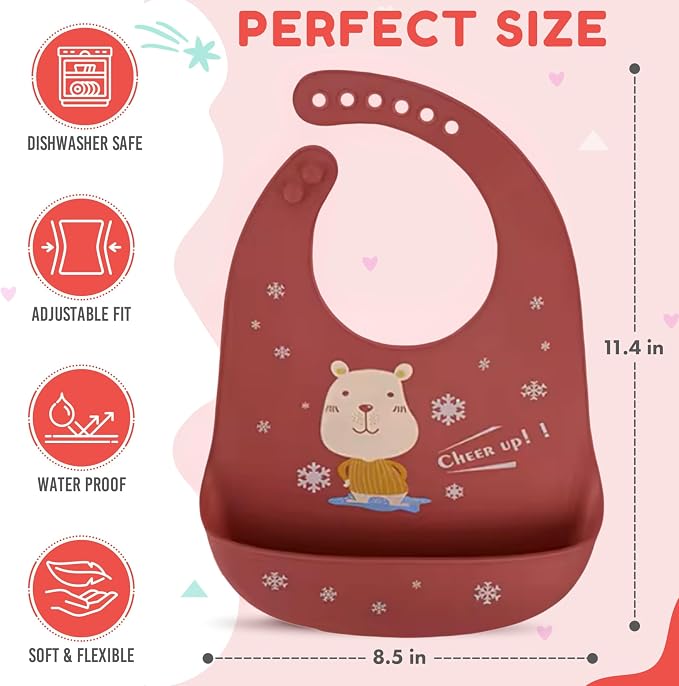Silicone Baby Bibs Unisex, Self-Feeding, Catch-all Large Pocket, 6-48 months - Image 2