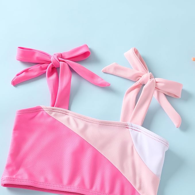YOUNGER TREE Toddler Girls Two Pieces Swimsuit Color Block Stripe Swimwear - Image 4