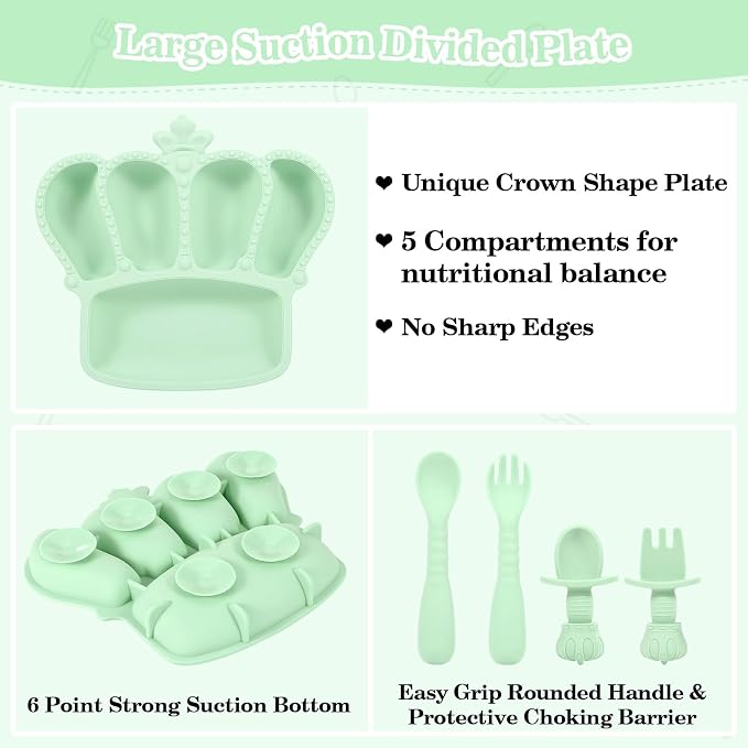 BXLL 10 Pcs Green Silicone Baby Feeding Set - Image 3