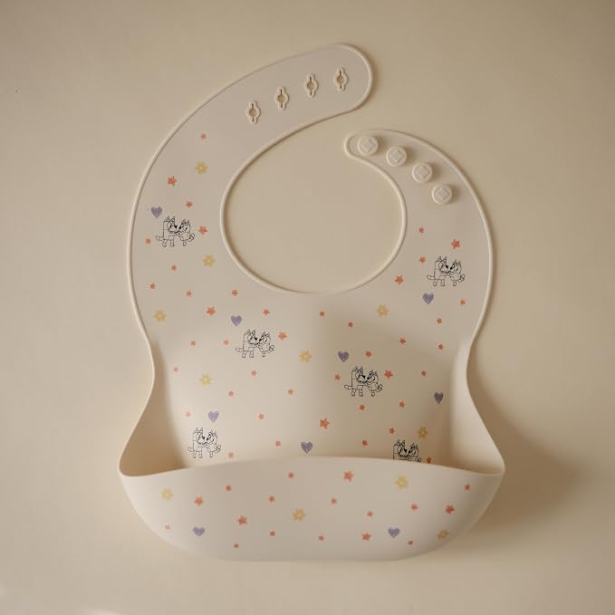 mushie x Bluey Silicone Baby Bib | Adjustable Fit Waterproof Bibs - Image 3