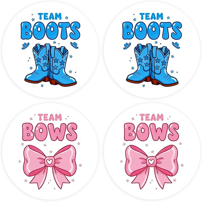 80Pcs Funny Boot and Bow Gender Reveal Stickers Roll, 2 inch Team Boy Team Girl by PNTKION