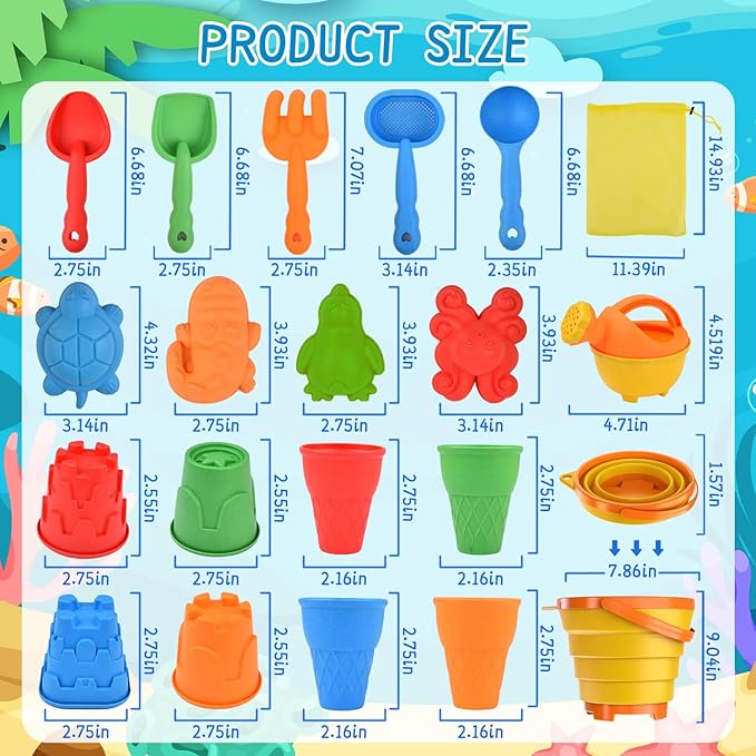 Beach Toys Set for Kids, Collapsible Sand Bucket and Shovels Set - Image 2