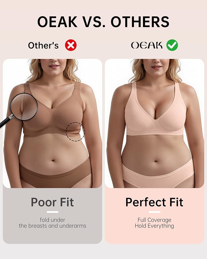 OEAK Womens Deep V Bras Wireless Comfortable Bra Supportive No Underwire Bras - Image 4