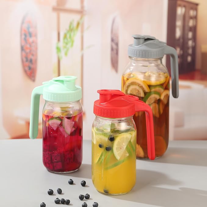 Glass Pitcher with Lid, 64 OZ Mason Jar Pitcher Double Leak Proof, 2 Quart - Image 7