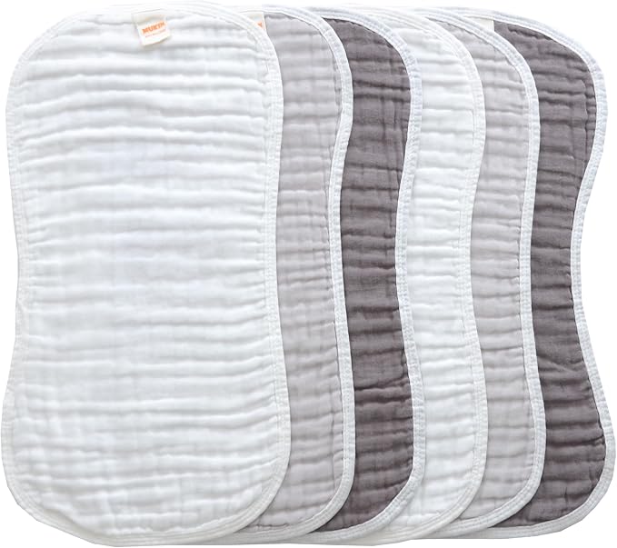MUKIN Baby Muslin Burp Cloth Set of 6, Ultra Soft Absorbent Thick Cotton by MUKIN