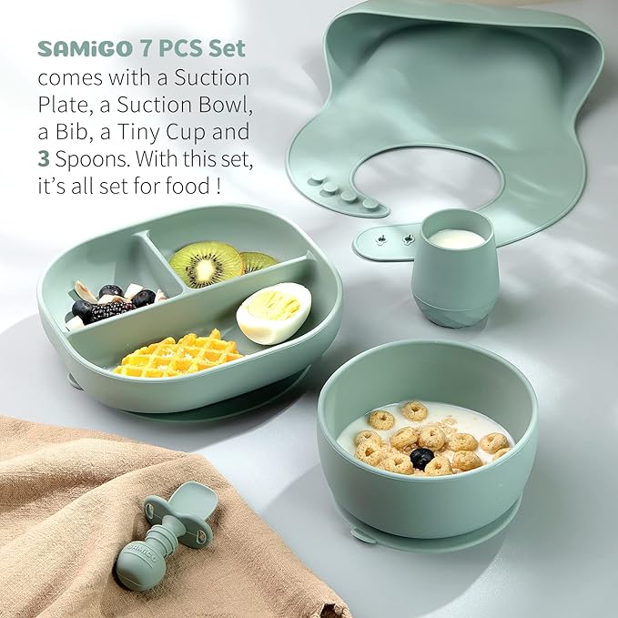 SAMiGO Silicone Baby Feeding Set, Baby Led Weaning Supplies, Suction Bowl Plate - Image 2