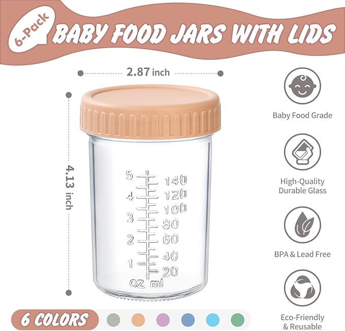 DRKIO 6 Pack Glass Baby Food Storage Containers - 8 Oz Baby Food Jars - Image 2