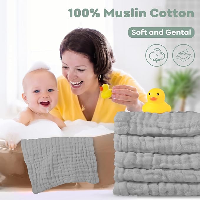 Yoofoss Muslin Baby Washcloths 100% Cotton Face Towels 10 Pack Wash Cloths - Image 3