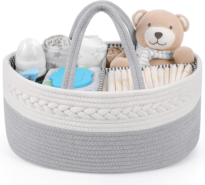 Maliton Diaper Caddy Organizer for Baby Boy- Cotton Rope for Changing Table by Maliton