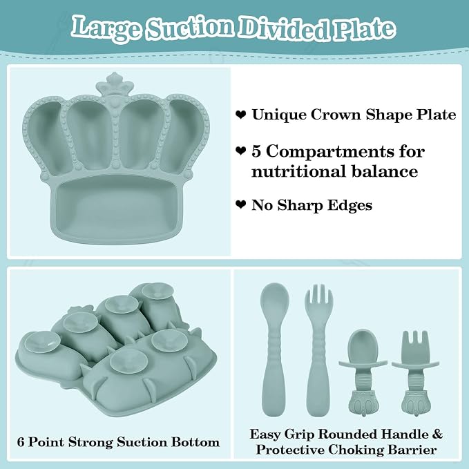 Silicone Baby Feeding Set 10 Pcs Baby Led Weaning Supplies Suction Bowl Divided - Image 3