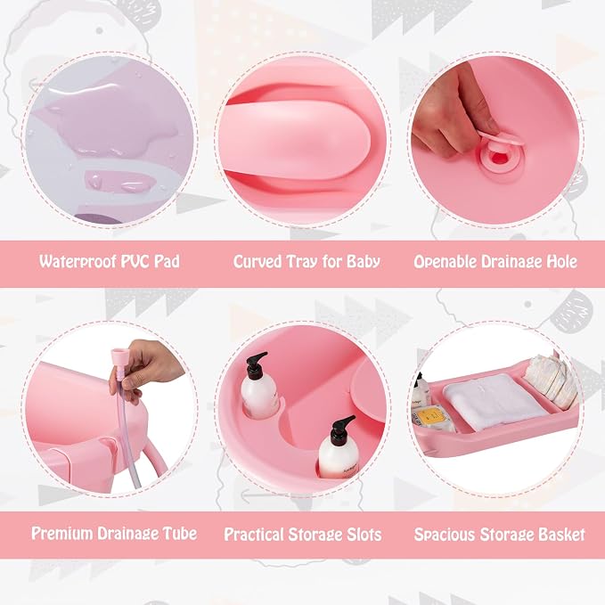 BABY JOY Baby Bathtub with Changing Table, Foldable Infant Diaper Changing - Image 3