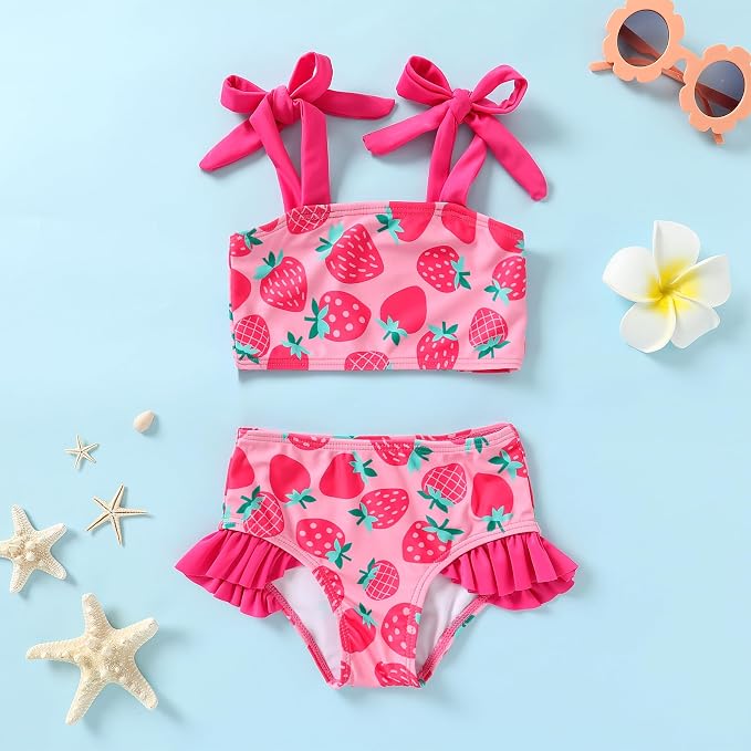 YOUNGER TREE Toddler Girls Two Pieces Swimsuit Color Block Stripe Swimwear - Image 2