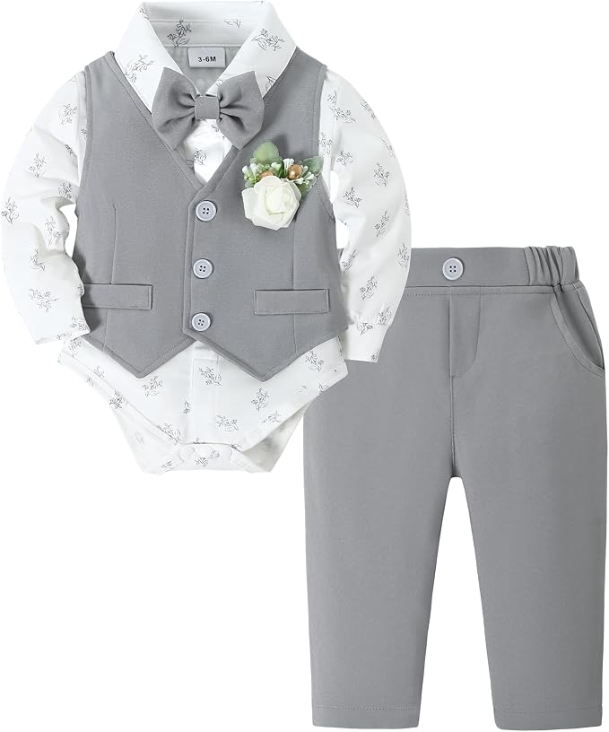 SANMIO Baby Boy Clothes Suits Infant Gentleman Outfit Collared Dress by SANMIO