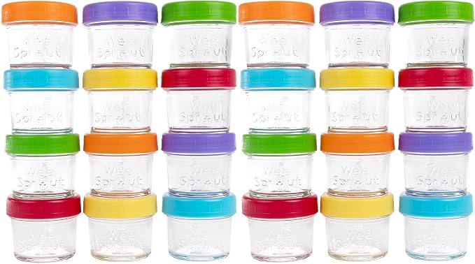 WeeSprout Baby Food Storage Glass Jars w/Lids Bright Variety, Reusable Small by WeeSprout