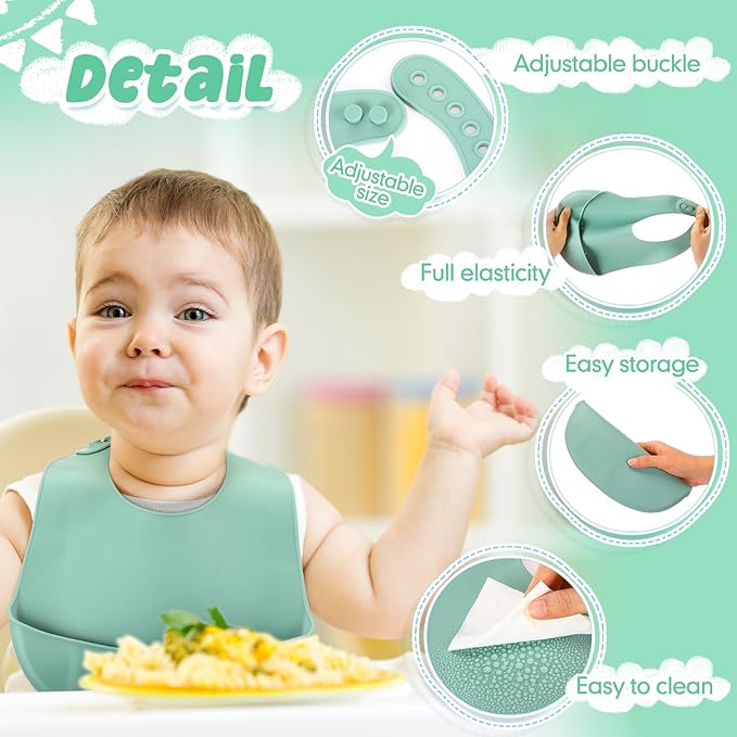 Mepase Silicone Bibs Waterproof Silicone Baby Bibs Soft Adjustable Baby Feeding - Image 3