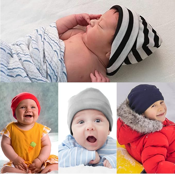 DRESHOW BQUBO 8 Pack Unisex Baby Beanie Hat Infant Toddler Kid Hats Baby Soft - Image 4