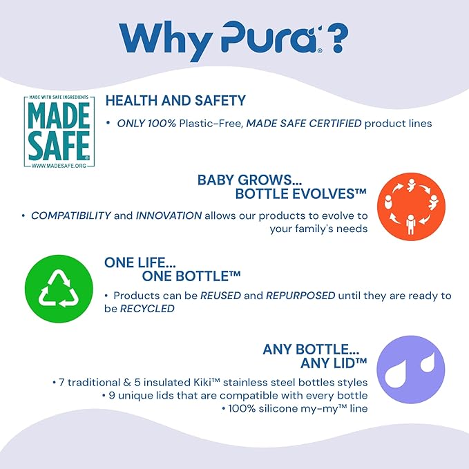 Pura Kiki 9oz/275ml Stainless Steel Infant Bottle w/Sleeve, Anti-Colic - Image 3