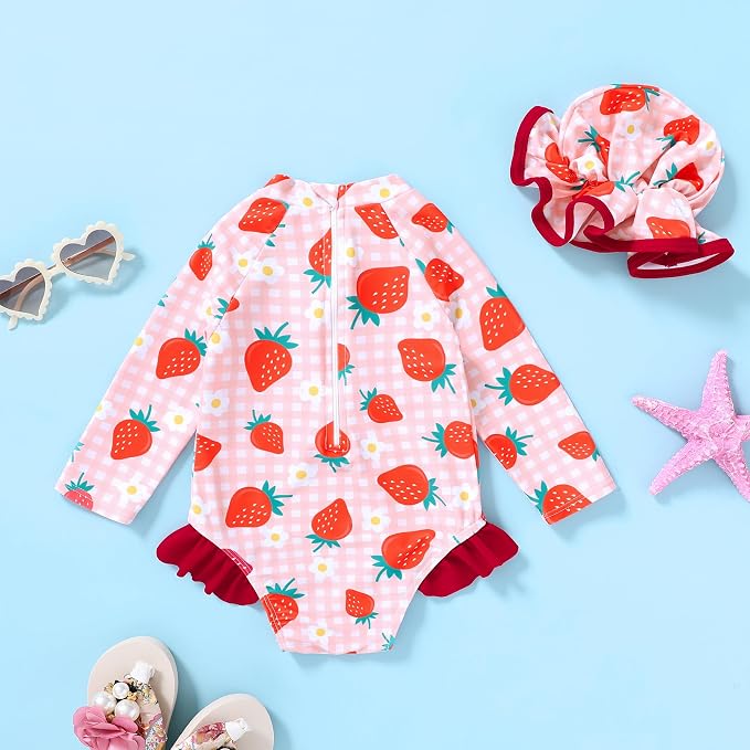 Infant Baby Girl Swimsuit One-Piece Long Sleeve Rash Guard - Image 3