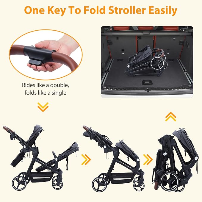 Tandem Double Stroller Newborn and Toddler, Foldable Twin Stroller - Image 9