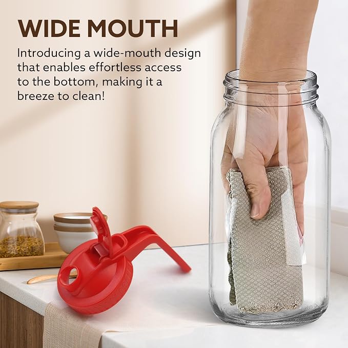 Glass Pitcher with Lid, 64 OZ Mason Jar Pitcher Double Leak Proof, 2 Quart - Image 3