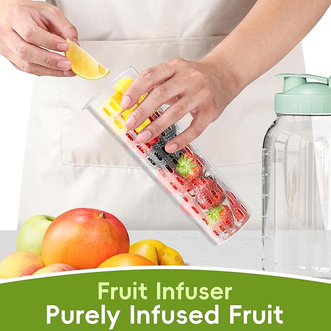 Fruit Infuser Water Pitcher, Glass Mason Jar Pitcher, 64oz Wide Mouth Jug - Image 4