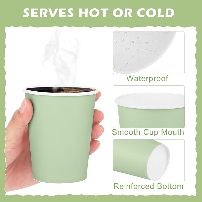 URATOT 60 Pieces 9 Ounce Sage Green Paper Cups Gradient Color Disposable Coffee - Image 3