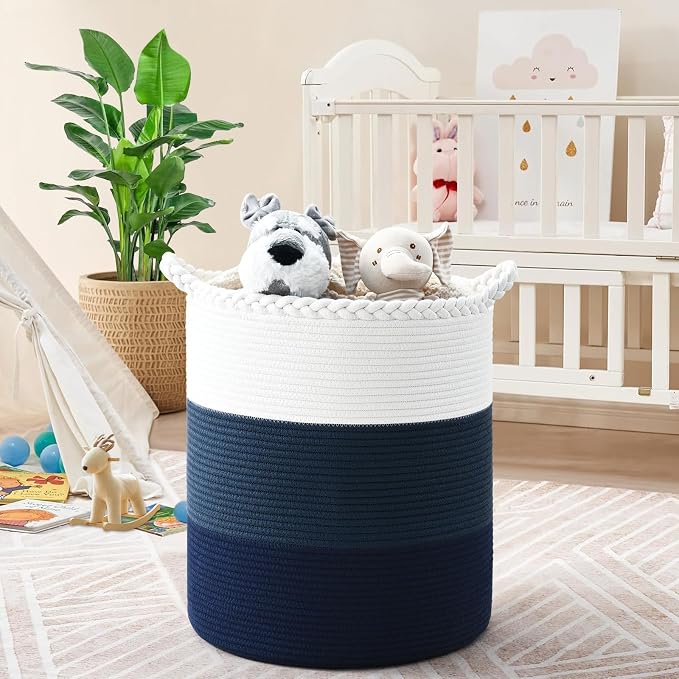 52L Storage Basket for Organizing, Cotton Rope Woven Blanket Basket, Toy - Image 2