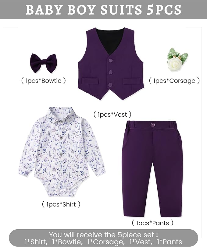 SANMIO Baby Boy Clothes Suits Infant Gentleman Outfit Collared Dress - Image 2
