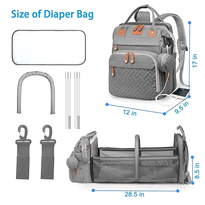 Jeryswet Baby Diaper Bags with Changing Station, Waterproof Large Capacity - Image 6