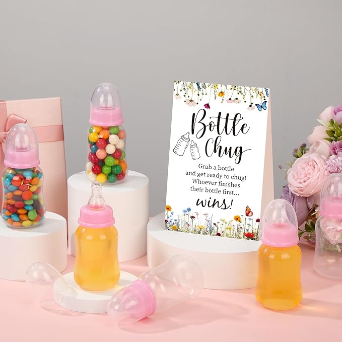 TrelaCo Bottle Chug Baby Shower Game Sign 20 Pcs Baby Bottles Shower Favor - Image 6
