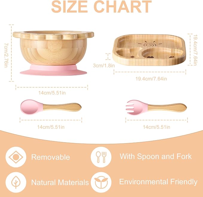 Suction Plates Bowls Set for Baby Toddler Non-Toxic Bamboo Feeding Set - Image 7