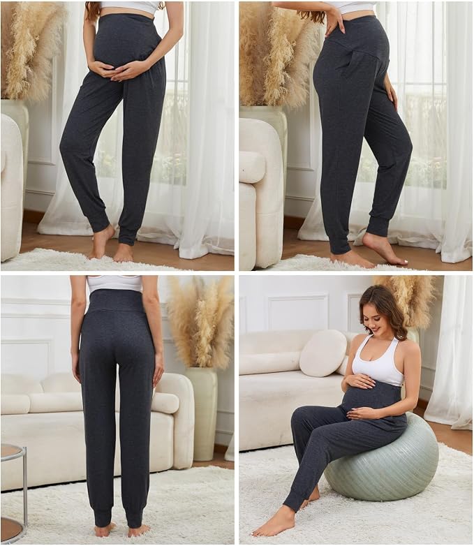 3 Pack Women's Maternity Sweatpants Over The Belly Pregnancy Jogger Pants - Image 3
