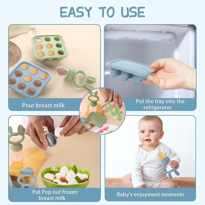 WAJIAYON Baby Breastmilk Popsicle Molds & Babies Fruit Feeder, Infant Food - Image 4