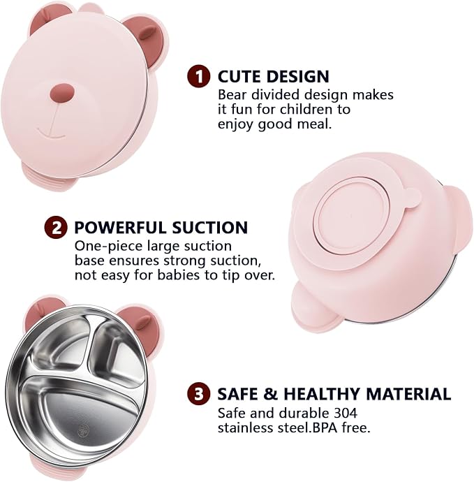 Stainless Steel Baby Feeding Bowl, Toddler Suction Plate - Image 5