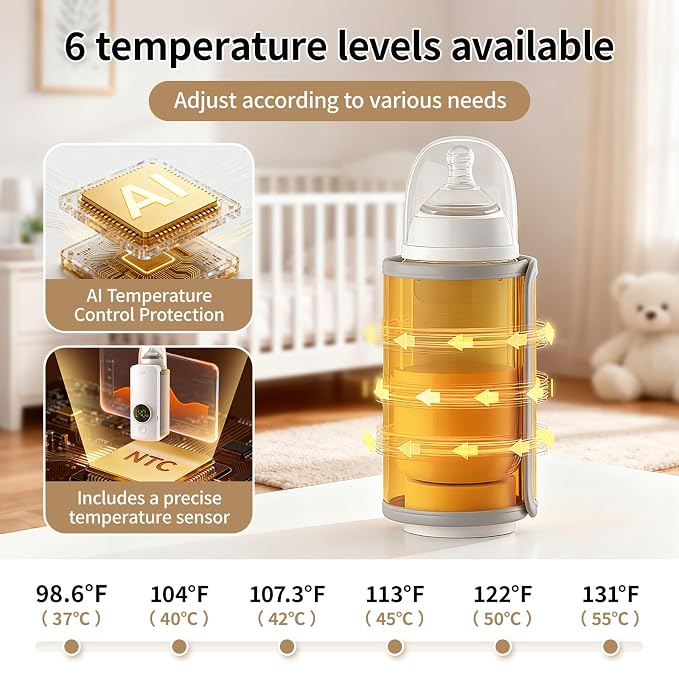 Portable Travel Baby Cordless Bottle Warmer, Baby Breastmilk and Formula Bottle - Image 4