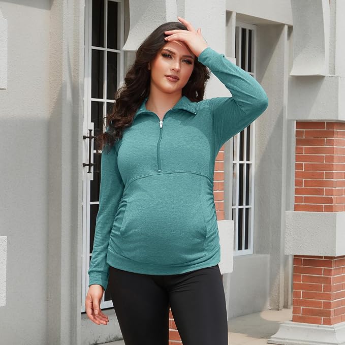 GINKANA Maternity Women's Long Sleeve Shirt Half Zipper Lapel Lightweight - Image 4