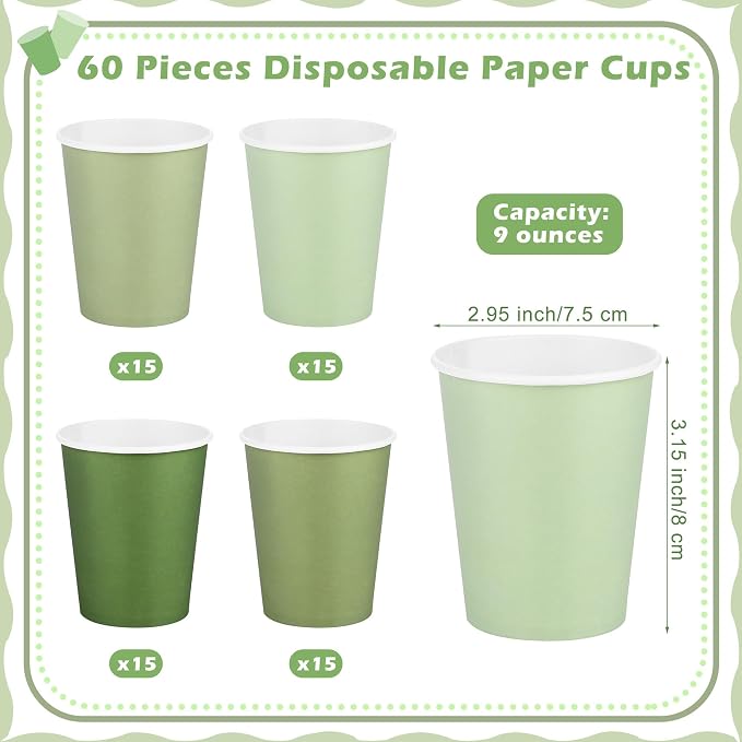 URATOT 60 Pieces 9 Ounce Sage Green Paper Cups Gradient Color Disposable Coffee - Image 2
