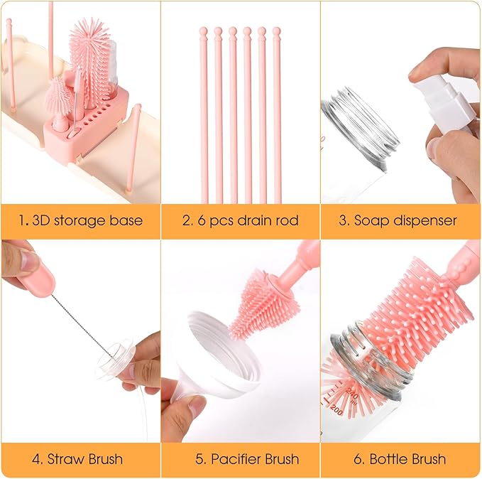 Portable Baby Bottle Brush Set, 7-in-1 Travel Baby Bottle Cleaning Kit - Image 3