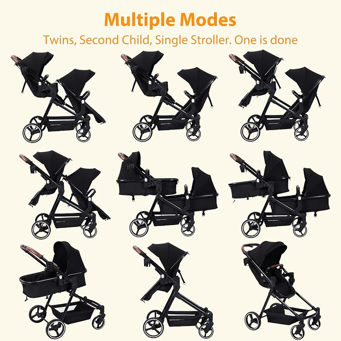 Tandem Double Stroller Newborn and Toddler, Foldable Twin Stroller - Image 4