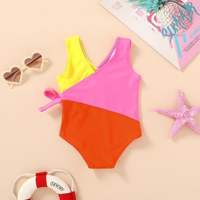 Happy Town Toddler Swimsuit Girl One Piece Bathing Suit Color Block Swimwear - Image 2