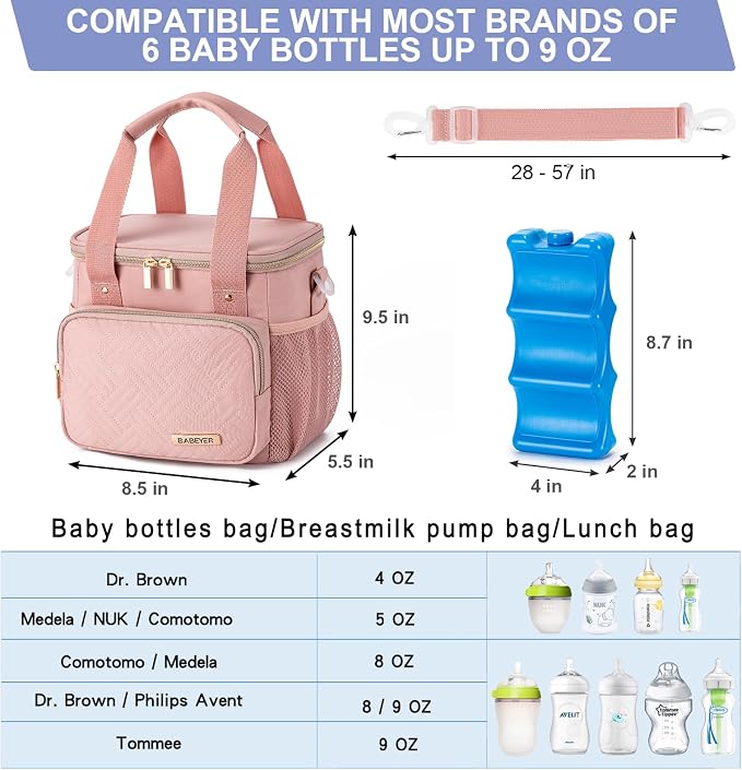 Breastmilk Cooler Bag with Ice Pack Fits 6 Baby Bottles up to 9 Ounce, Breast - Image 3