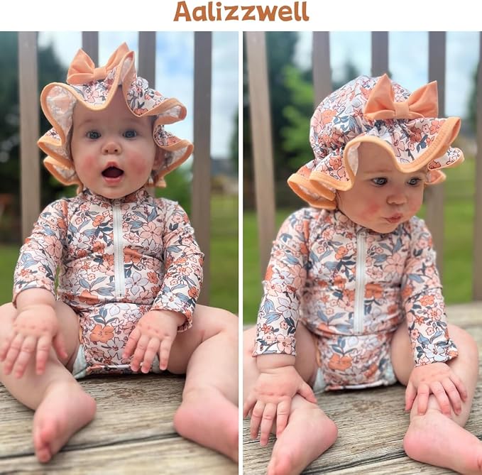 Aalizzwell Baby Girls Long Sleeve One Piece Swimsuit - Image 2
