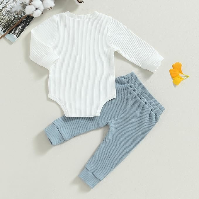 Newborn Baby Boy Girl Clothes Ribbed Knitted Long Sleeve Romper Pants Solid - Image 7