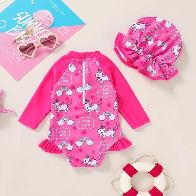 Infant Baby Girl Swimsuit One-Piece Long Sleeve Rash Guard - Image 3